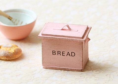 Dollhouse Miniature- Shabby Chic Sweet Pink Bread Box 