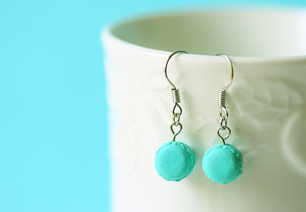 Miniature Food Jewelry - Ocean Sea Green Macaron Earrings