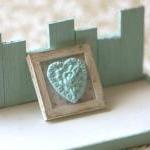 Dollhouse Miniature Blue Shabby Chic Framed Applique Decoration 