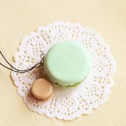 Macaron Keychain - Macaron Phone Charm Bag Charm - Pistachio and Hazelnut Chocolate Macaron