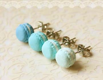 Food Earrings - Macaron Earrings in Lagoon Blue Series