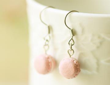 Miniature Food Jewelry - Soft Pink French Macaron Earrings